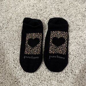 Pure Barre Black Sticky Socks with Colorful Glitter Heart Pattern